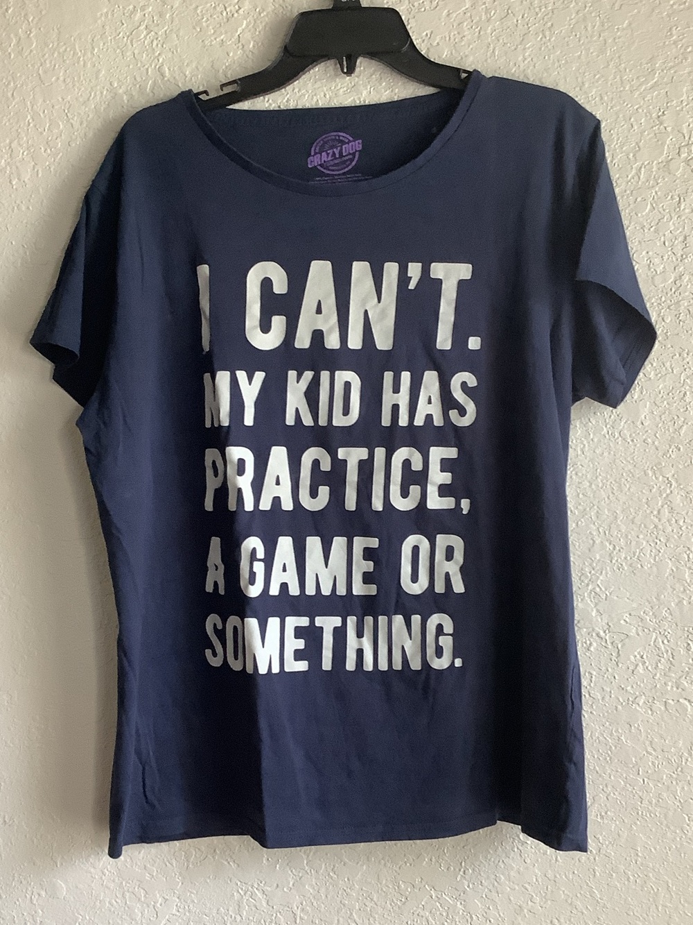 Crazy Dog T-Shirts Navy Blue Short Sleeve Tee with White Slogan